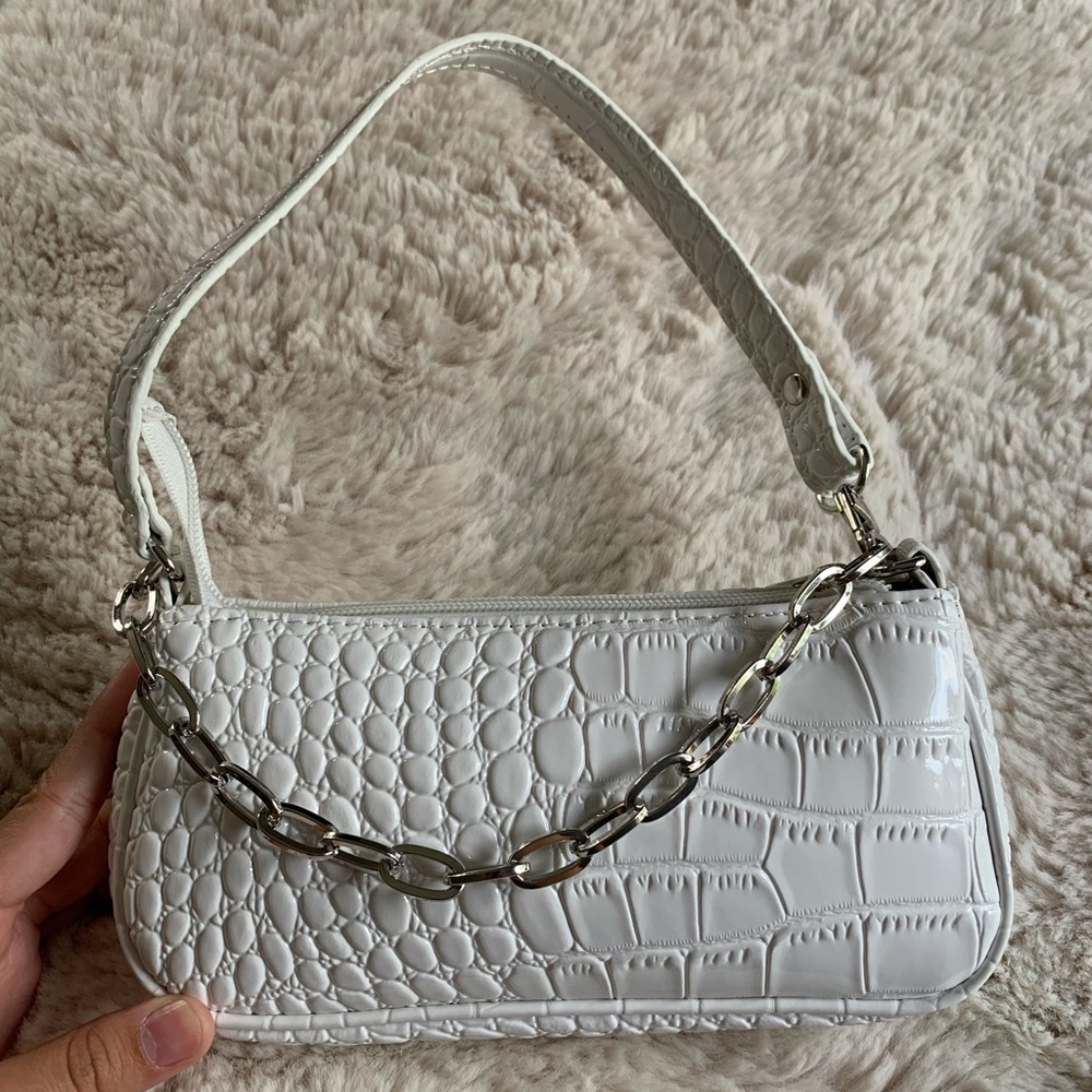 Faux croc baguette shoulder bag